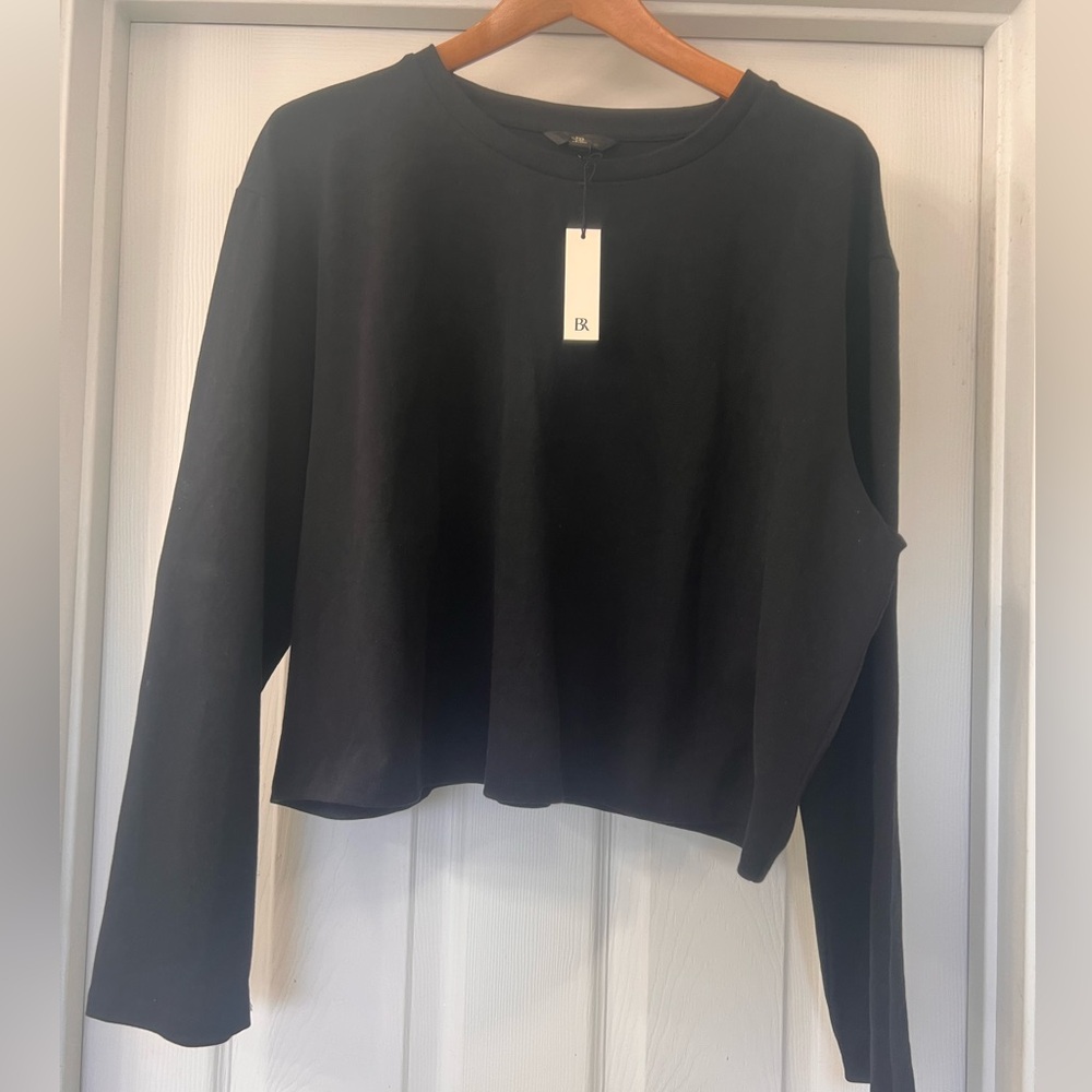 NWT Banana Republic Black  Long Sleeve Cropped  Sweatshirt Sz XL